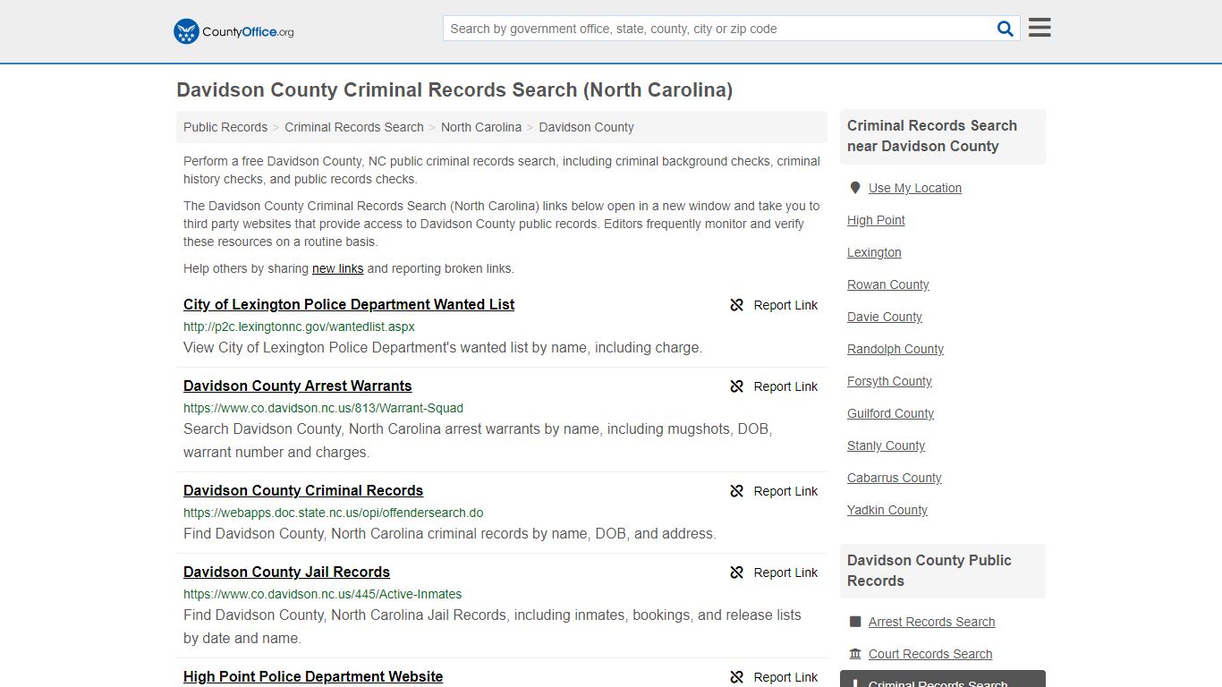 Criminal Records Search - Davidson County, NC (Arrests ...